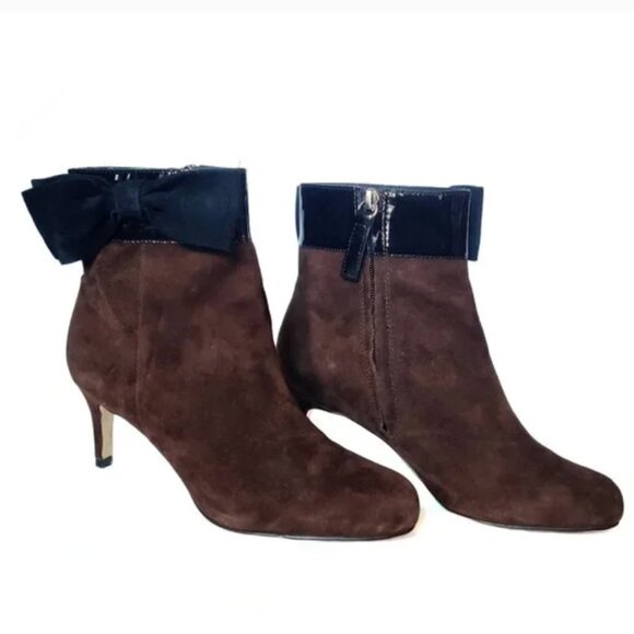 kate spade brown and black suede leather bow heels boots size 6 *PLEASE READ* - Picture 2 of 7